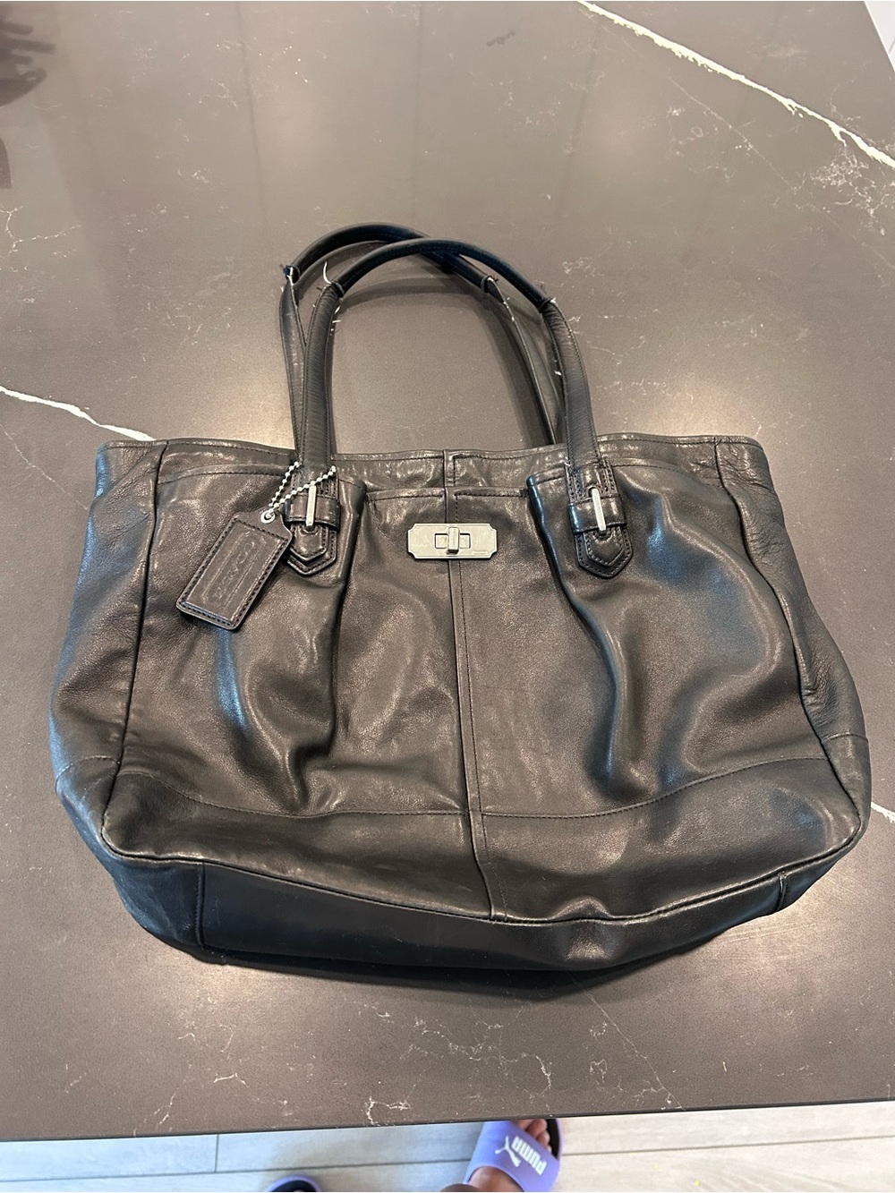 Coach Chelsea Jayden Black Leather Carryall Tote Silver Turnlock Designer Bag